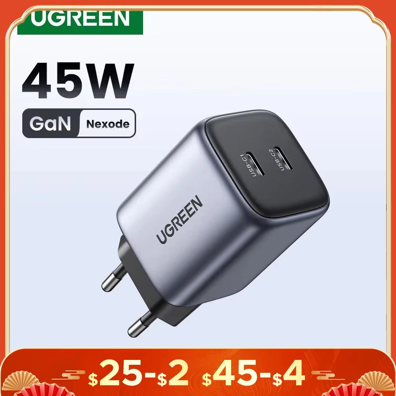 45W GaN USB PD QC 3.0 Fast Charger for iPhone 16/15/14 Pro and Samsung S24/S23 - Travel Ready Quick Charging Solution