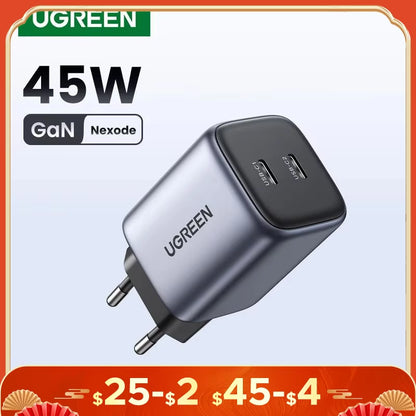 45W GaN USB PD QC 3.0 Fast Charger for iPhone 16/15/14 Pro and Samsung S24/S23 - Travel Ready Quick Charging Solution