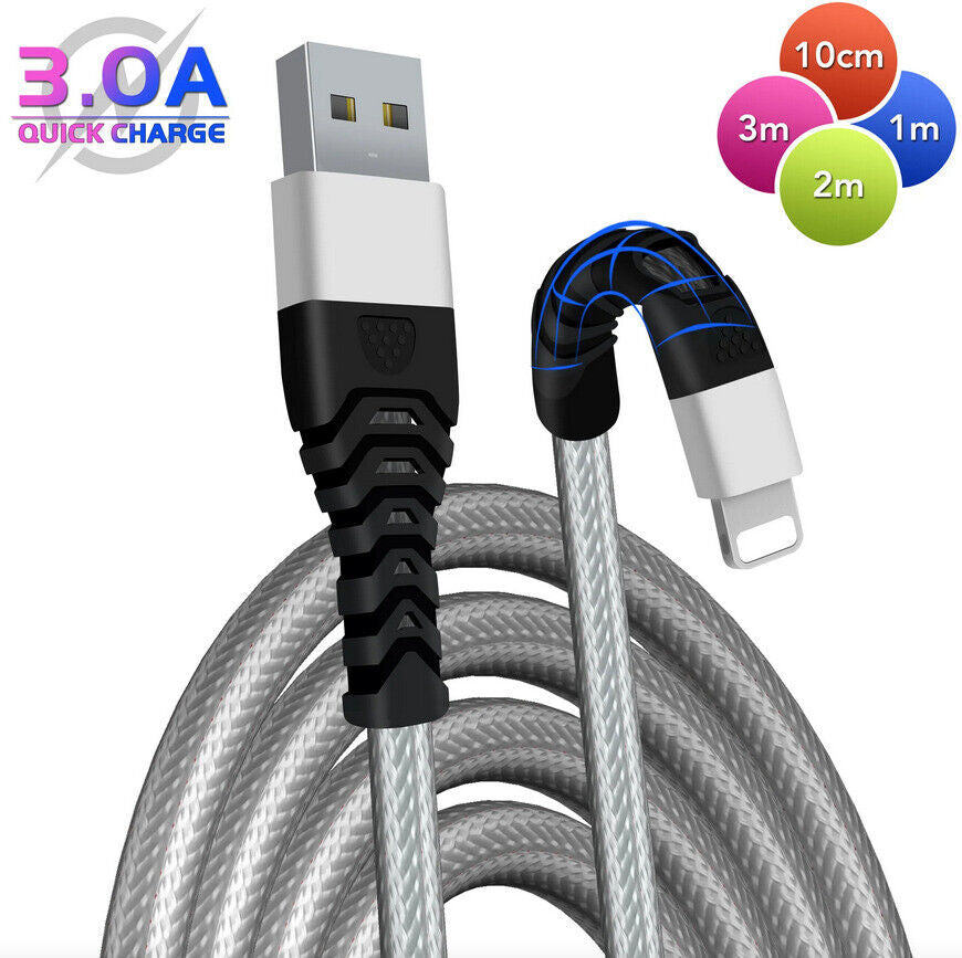 Heavyduty Braided Long USB Fast Charger Cable Lead for Iphone 14 13 12 11 X 7 8