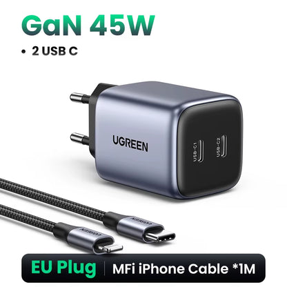 45W GaN USB PD QC 3.0 Fast Charger for iPhone 16/15/14 Pro and Samsung S24/S23 - Travel Ready Quick Charging Solution