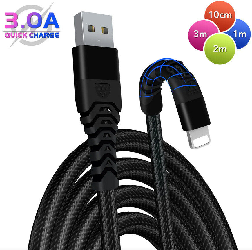 Heavyduty Braided Long USB Fast Charger Cable Lead for Iphone 14 13 12 11 X 7 8