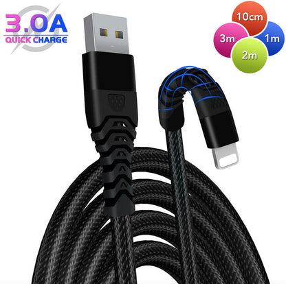 Heavyduty Braided Long USB Fast Charger Cable Lead for Iphone 14 13 12 11 X 7 8