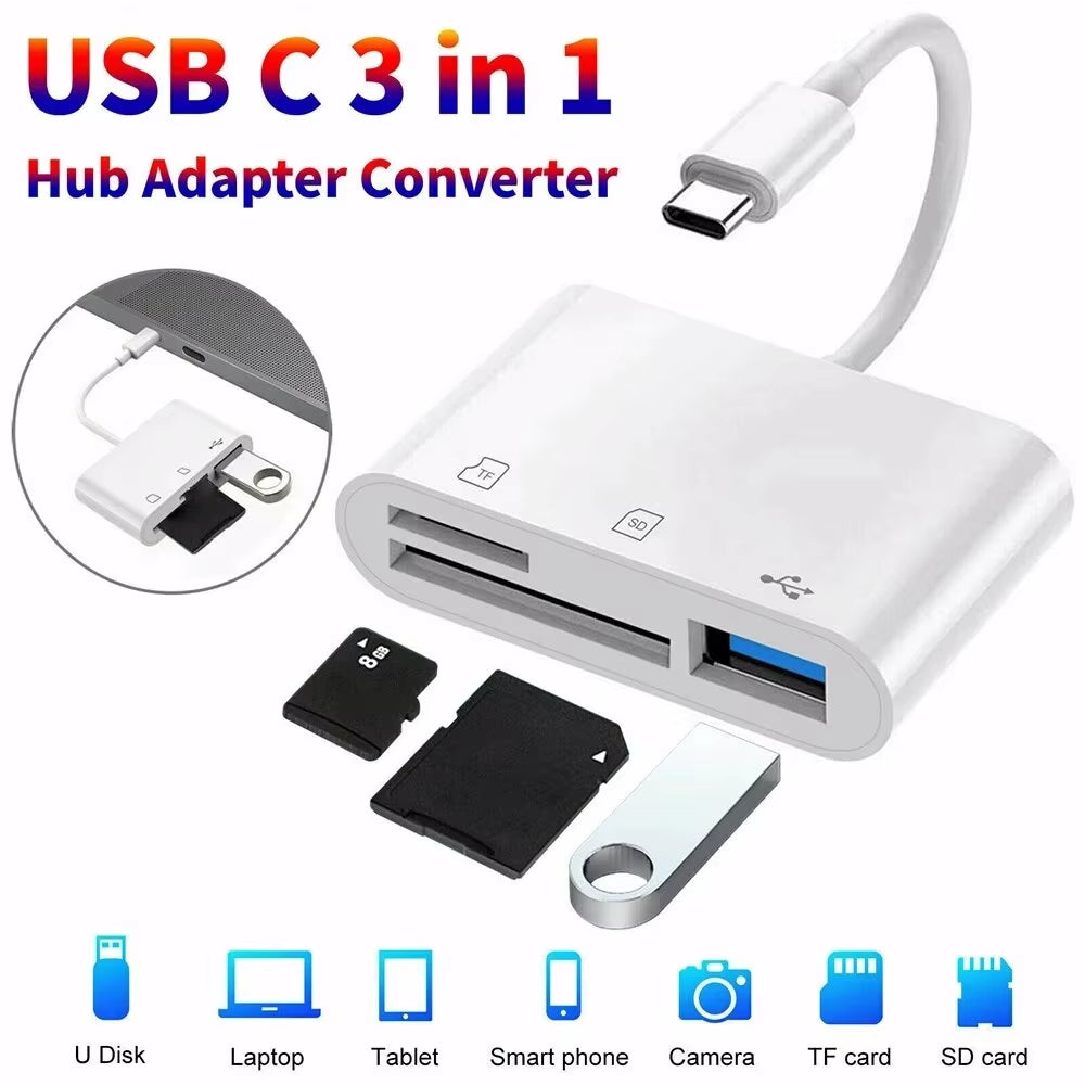 3-in-1 Type-C Adapter and Memory Card Reader for Compact Flash, TF, and SD - Compatible with Huawei and MacBook