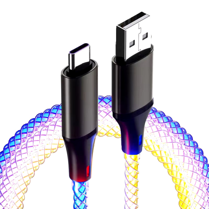 6A Fast Charging RGB Breathing Luminous Gradient Light Data Cable 66W TYPE-C Charger for Iphone 15 Pro Huawei Samsung Data Cable