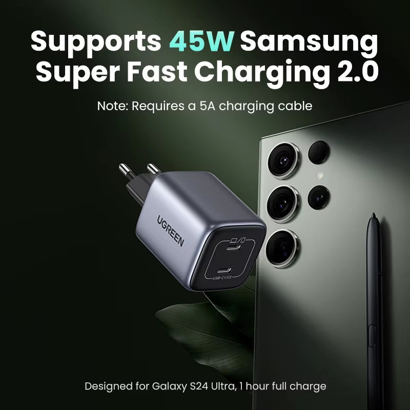 45W GaN USB PD QC 3.0 Fast Charger for iPhone 16/15/14 Pro and Samsung S24/S23 - Travel Ready Quick Charging Solution