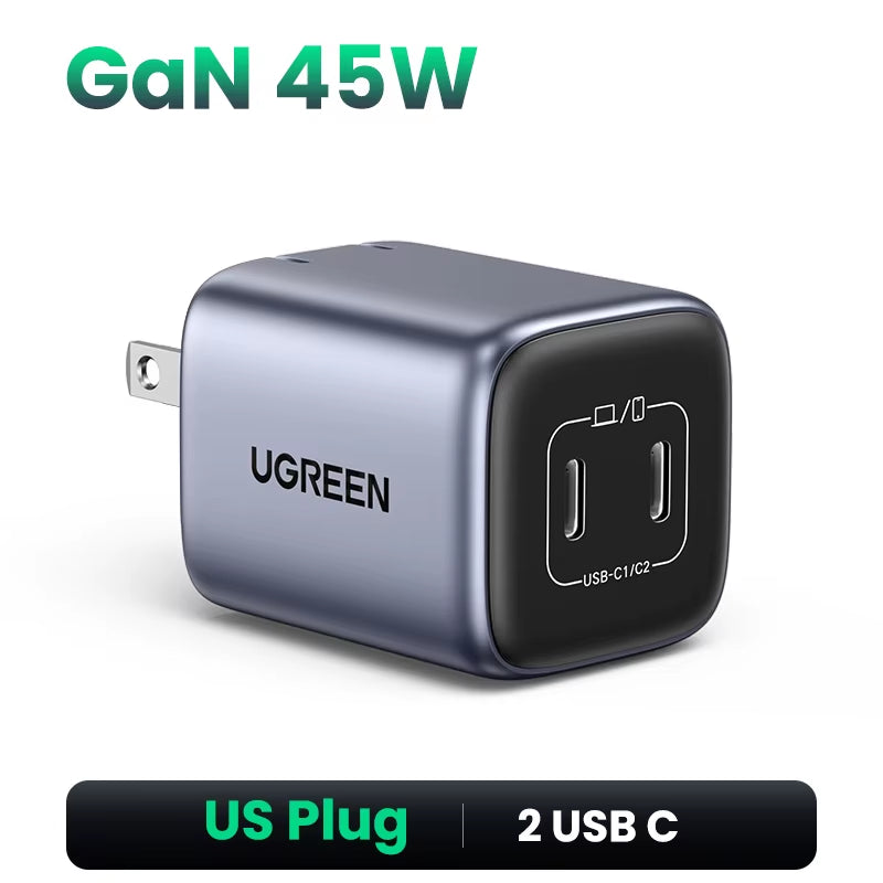 45W GaN USB PD QC 3.0 Fast Charger for iPhone 16/15/14 Pro and Samsung S24/S23 - Travel Ready Quick Charging Solution