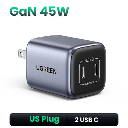 45W GaN USB PD QC 3.0 Fast Charger for iPhone 16/15/14 Pro and Samsung S24/S23 - Travel Ready Quick Charging Solution