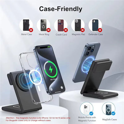 3 in 1 Foldable Wireless Charger Fast Charging Station for Iphone 15 14 Holder Magnetic Charger Stand Dock for Apple Watch S8/7