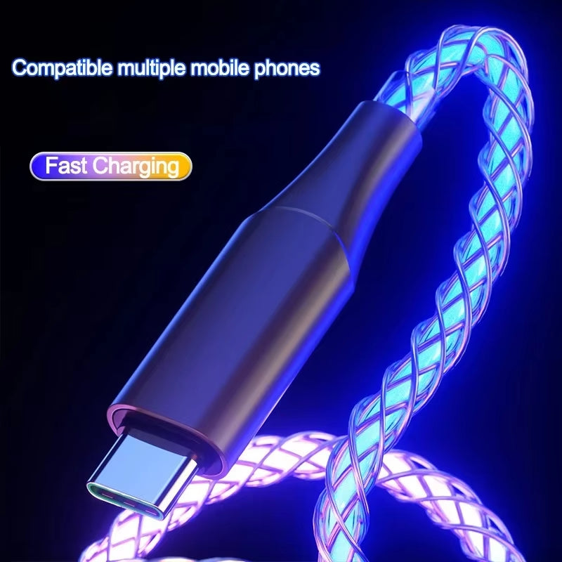 6A Fast Charging RGB Breathing Luminous Gradient Light Data Cable 66W TYPE-C Charger for Iphone 15 Pro Huawei Samsung Data Cable