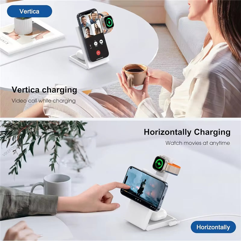 3 in 1 Foldable Wireless Charger Fast Charging Station for Iphone 15 14 Holder Magnetic Charger Stand Dock for Apple Watch S8/7